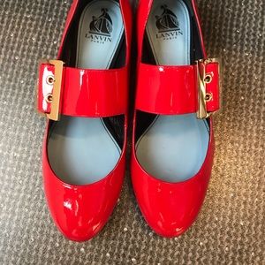 Red Lanvin red patent leather Mary Jane flats